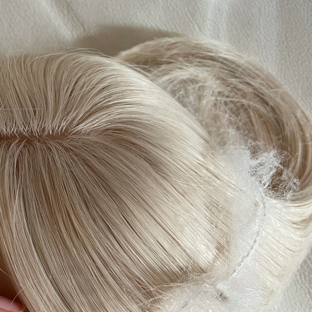 NWT 11” approx white vanilla blonde natural topper feather bangs #60 brand new - Picture 6 of 16